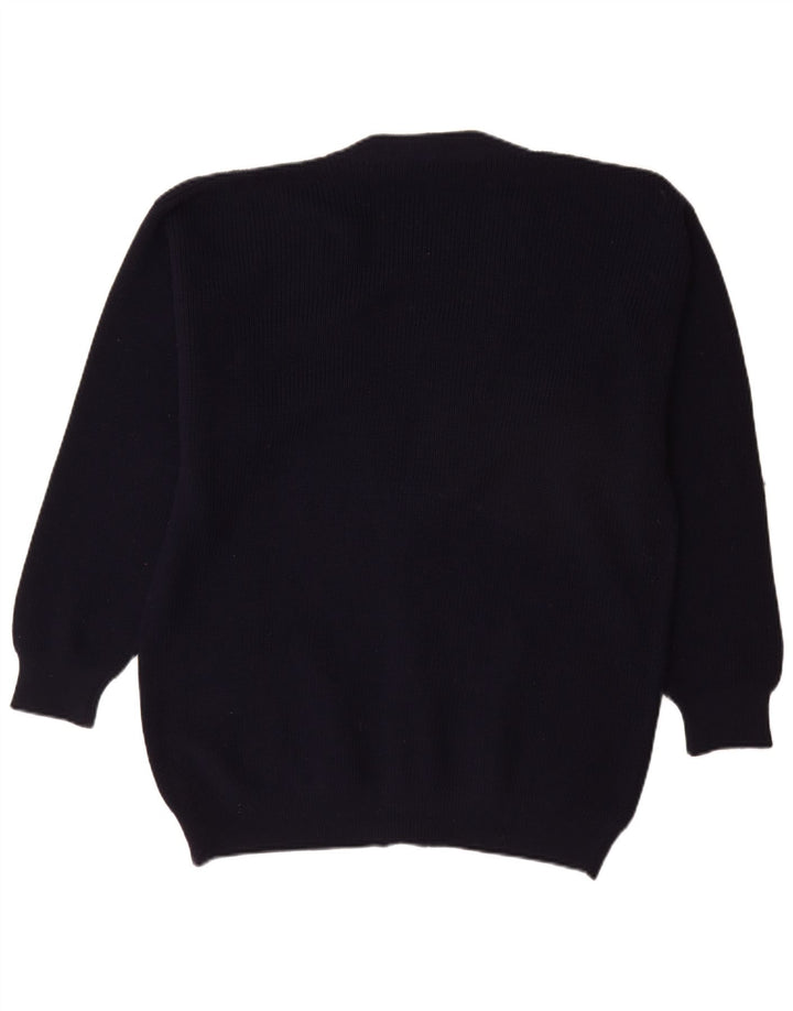 Vintage Herren Cardigan Pullover Große Marineblaue Schurwolle