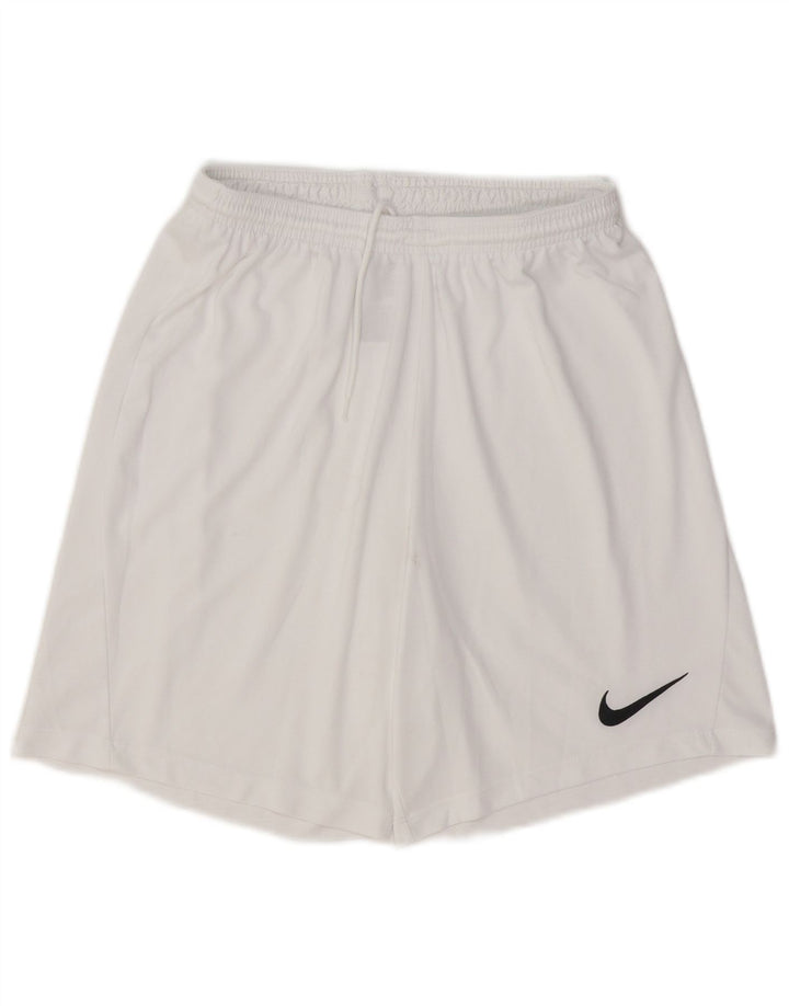NIKE Boys Dri Fit Slim Fit Sport Shorts 10-11 Years Medium White Polyester