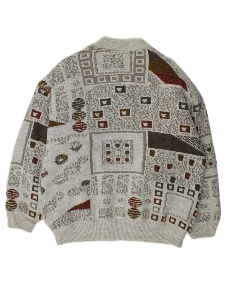 GARDEUR Mens Cardigan Sweater Large Grey Geometric