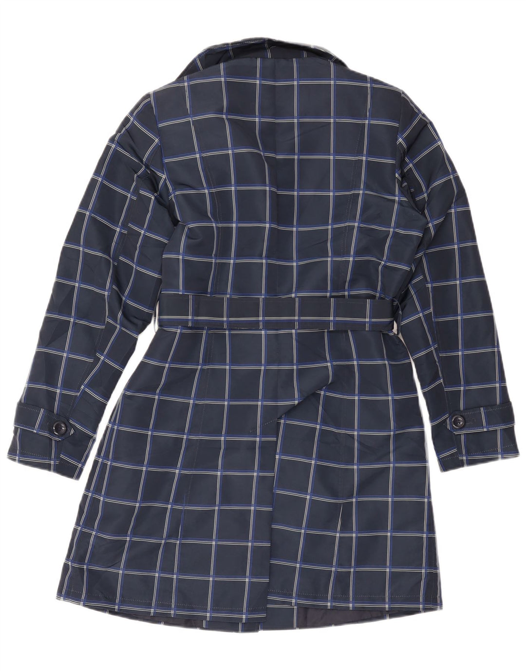 Marks & Spencer Damen Trenchcoat UK 12 Medium Navy Blue Check Polyester
