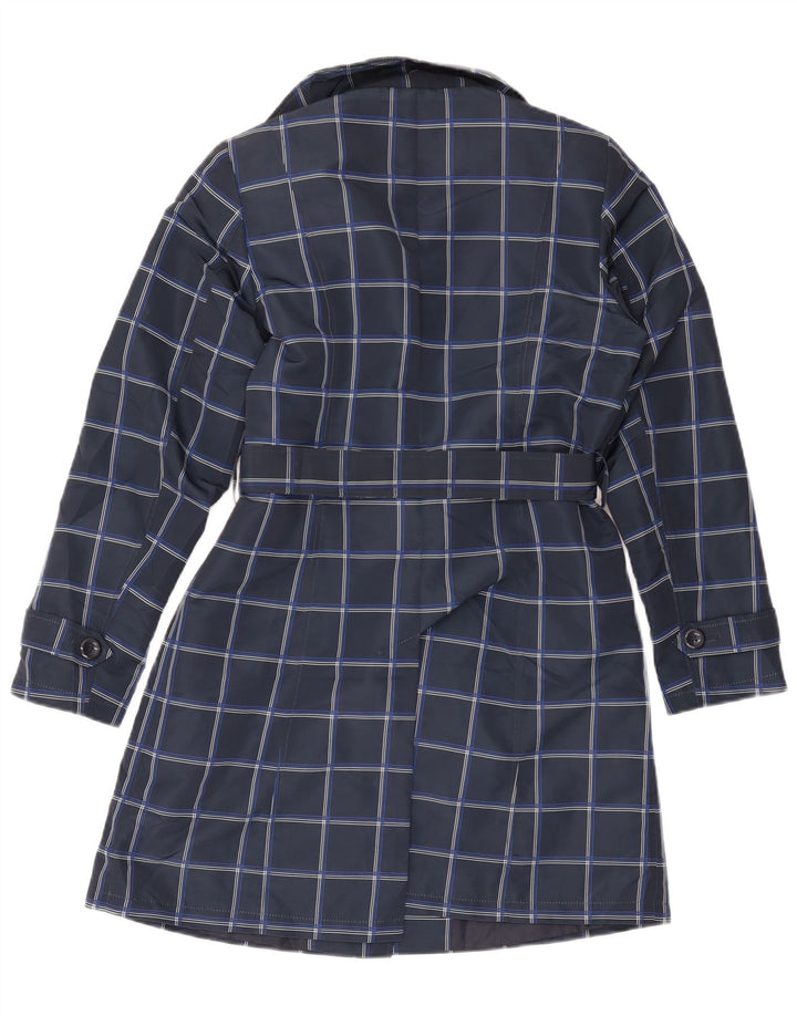 Marks & Spencer Damen Trenchcoat UK 12 Medium Navy Blue Check Polyester
