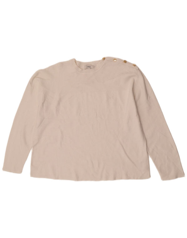 Marks & Spencer Damen-Pullover mit Rundhalsausschnitt, UK 16, Größe L, weiße Viskose