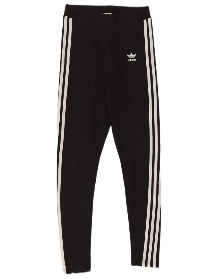 ADIDAS Damen Leggings UK 8 Small Schwarz Baumwolle
