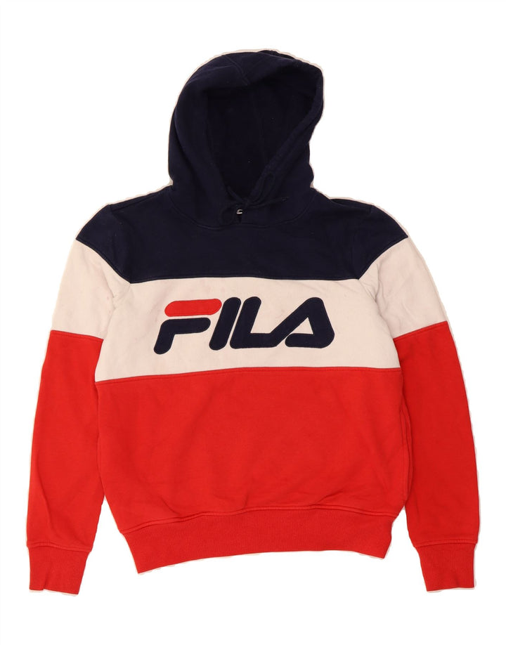 FILA Womens Graphic Hoodie Jumper UK 12 Medium  Multicoloured Colourblock Vintage Fila and Second-Hand Fila from Messina Hembry 