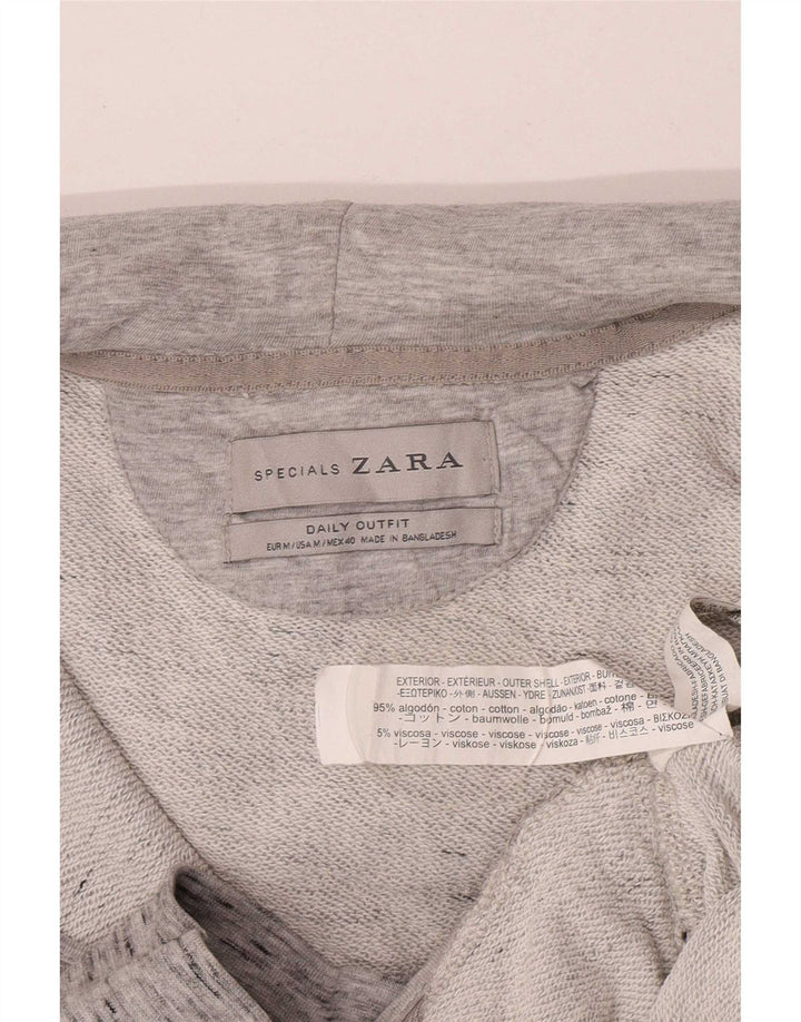 Zara Herren-Kapuzenpullover mit Reißverschluss, mittelgrau gefleckte Baumwolle