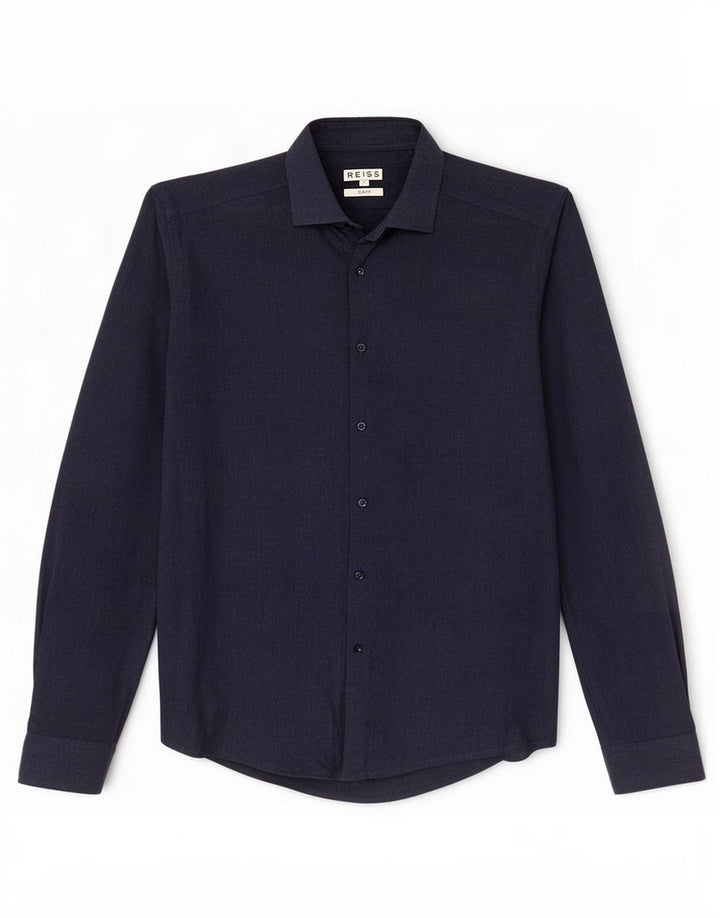 Reiss Herren-Slim-Fit-Hemd, klein, marineblau, Baumwolle