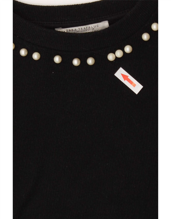 Zara Damen Bluse Top UK 10 Small Schwarze Baumwolle