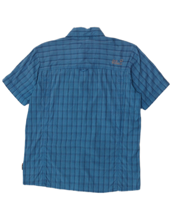 Jack Wolfskin Herren Kurzarmhemd UK 40/42 Large Blue Check Polyamid