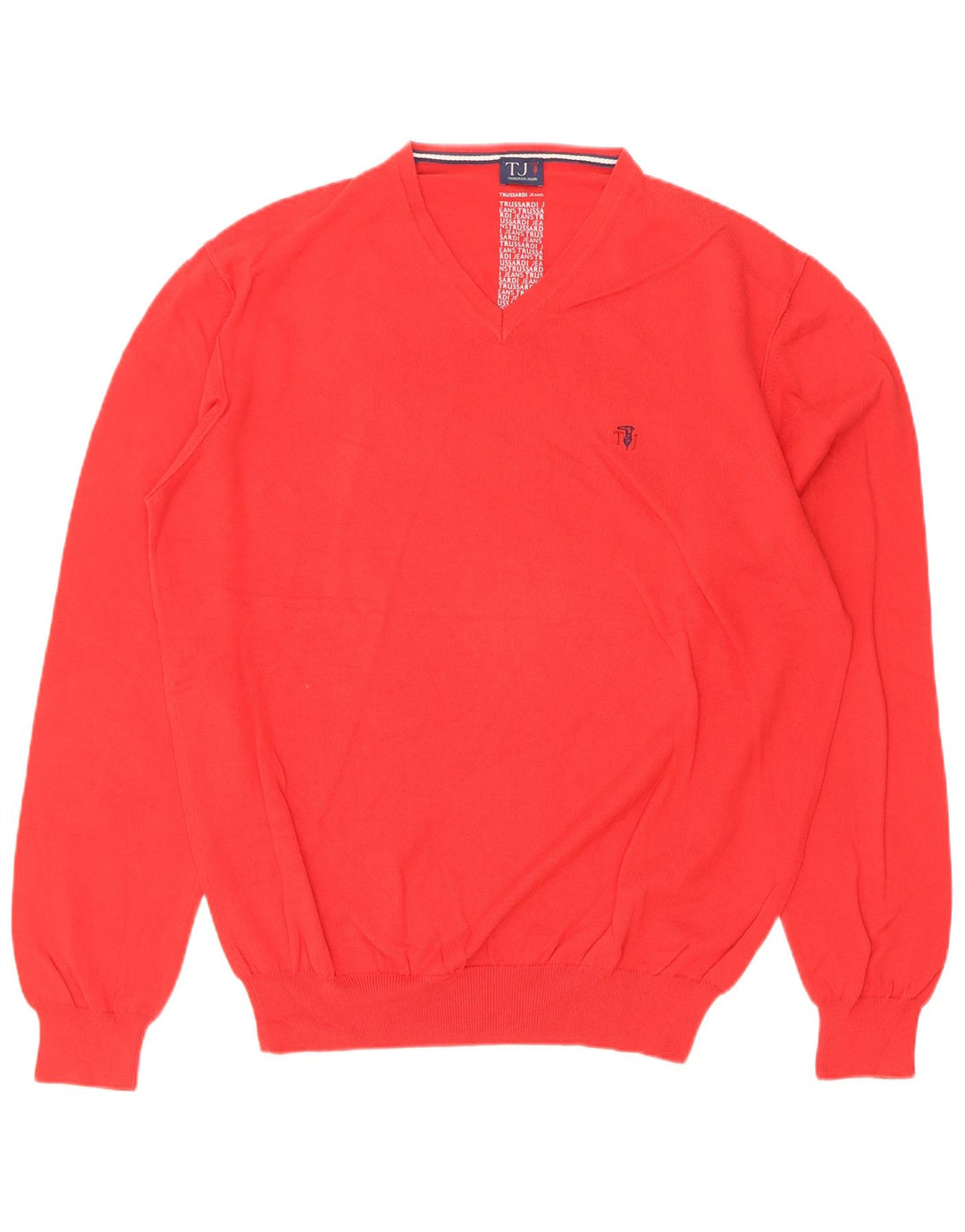 Trussardi Herren-Pullover mit V-Ausschnitt, groß, aus roter Baumwolle