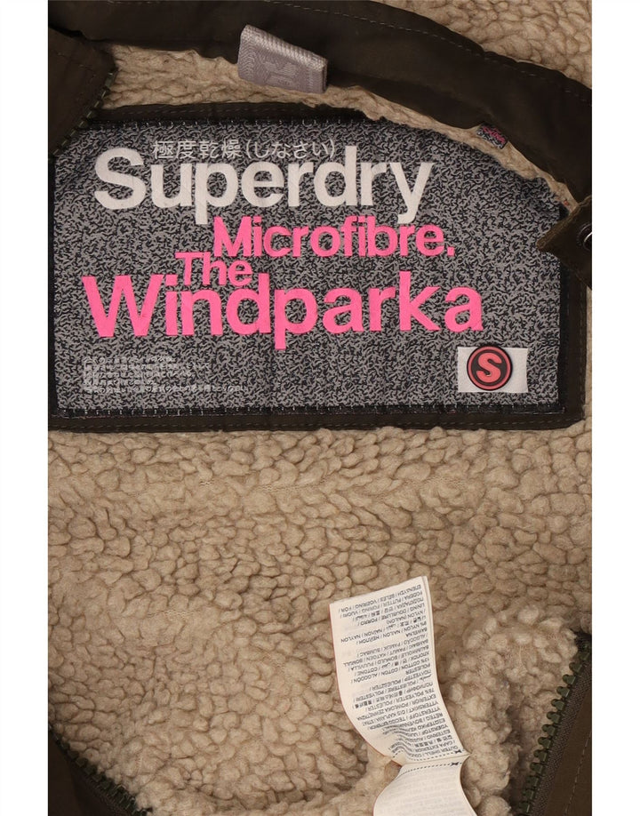 Superdry Damen-Parka mit Kapuze, UK 10, Größe S, Khaki, Baumwolle