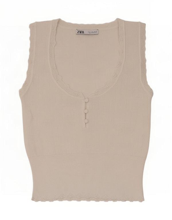 Zara Damen Weste Top UK 12 Mittelweiße Viskose
