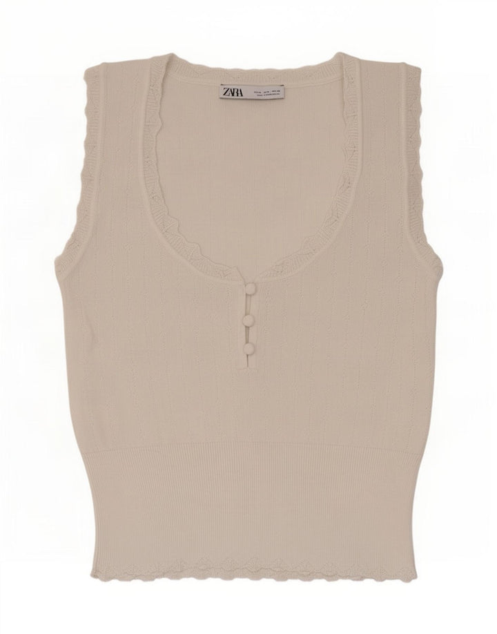 Zara Damen Weste Top UK 12 Mittelweiße Viskose