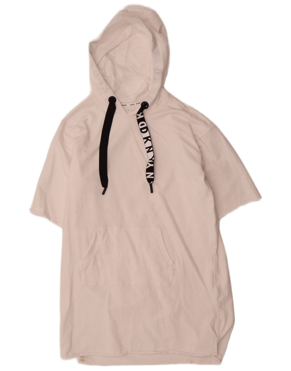 Dkny Womens Short Sleeves Hoodie Dress UK 14 Mittelweiße Baumwolle