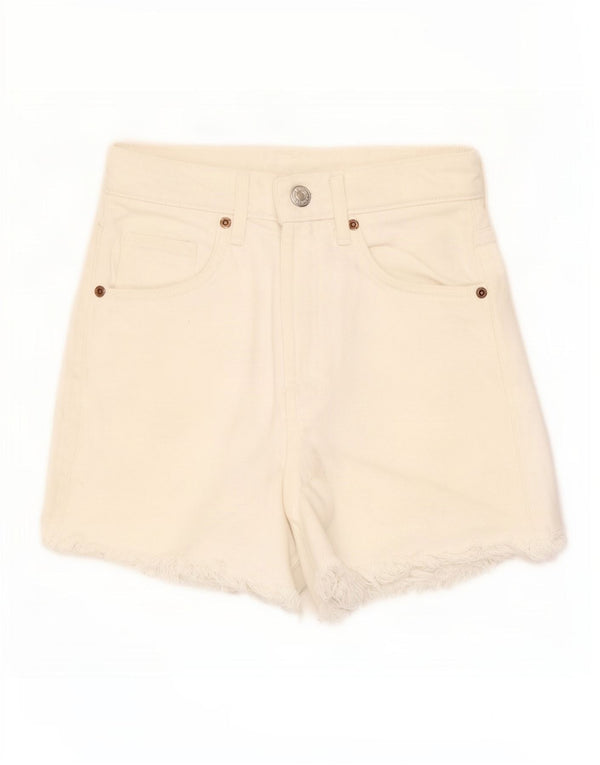 Zara Damen-Jeansshorts mit hoher Taille, EU 34, 2XS, W22, cremefarbene Baumwolle