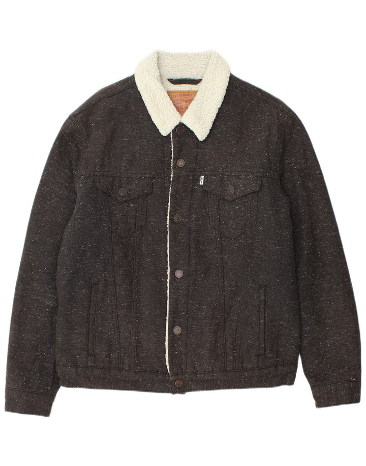 Levi's Herren-Sherpa-Jacke, Größe 40, groß, grau gefleckte Baumwolle