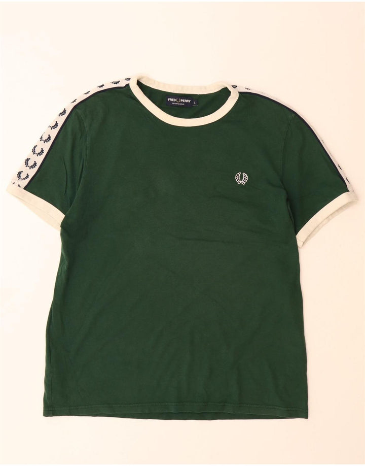 FRED PERRY Herren-T-Shirt mit Grafik, groß, grüne Farbblock-Baumwolle