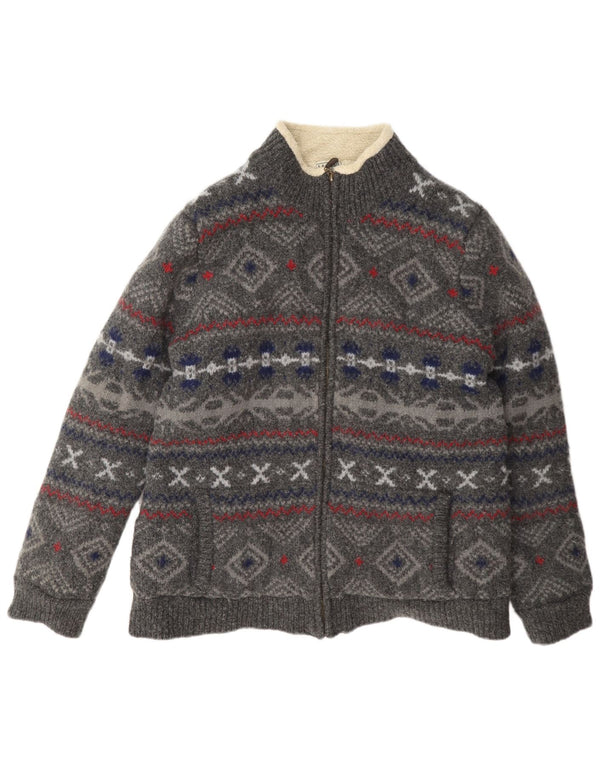 L.L.Bean Mens Sherpa Cardigan Sweater 2XL Grey Fair Isle Wool