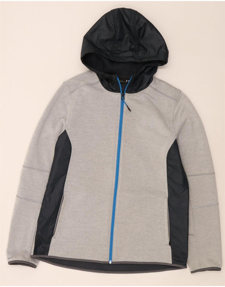 Under Armour Herren-Kapuzenpullover mit Reißverschluss, groß, graues Farbblock-Polyester