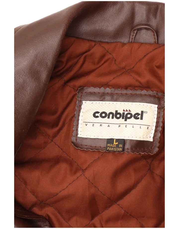 Conbipel Herren-Blazer aus Leder mit 3 Knöpfen, Gr. 40, großes braunes Leder