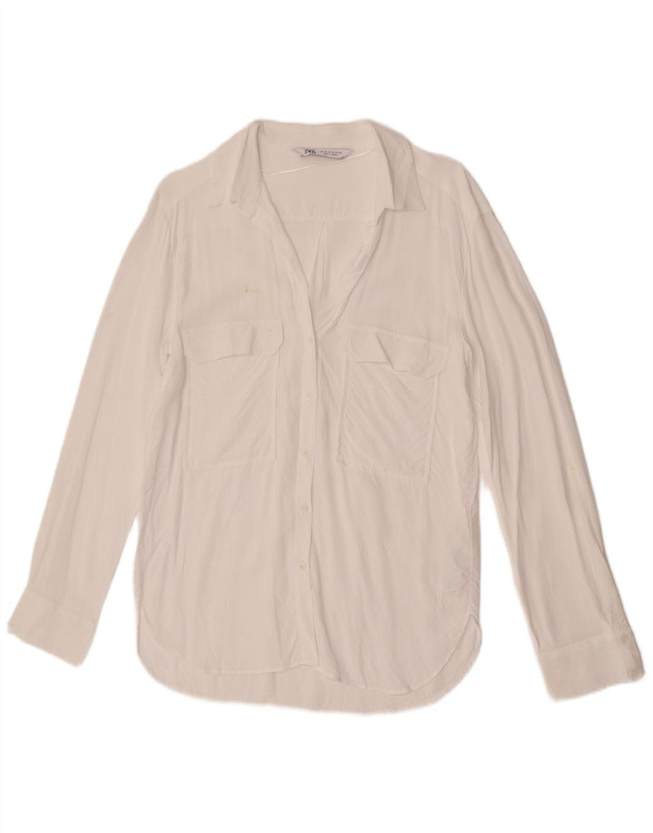 Zara Damen Hemdbluse UK 12 Mittelweiße Viskose