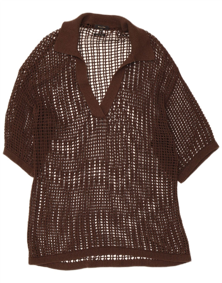 Massimo Dutti Damen Durchsichtiges Häkelblusenoberteil UK 14 Mittelbraun