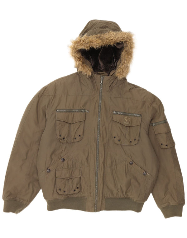 Wampum Herren-Jacke mit Kapuze, gepolstert, UK 42, XL, Khaki, Baumwolle