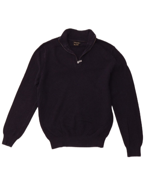 MASSIMO DUTTI Damen-Pullover mit Reißverschluss, UK 12, mittelmarineblaue Baumwolle