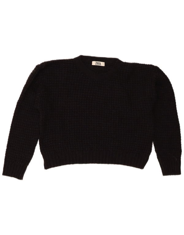 Zara Damen Crop Crew Neck Pullover Pullover UK 14 Medium Schwarz