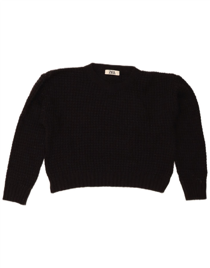 Zara Damen Crop Crew Neck Pullover Pullover UK 14 Medium Schwarz