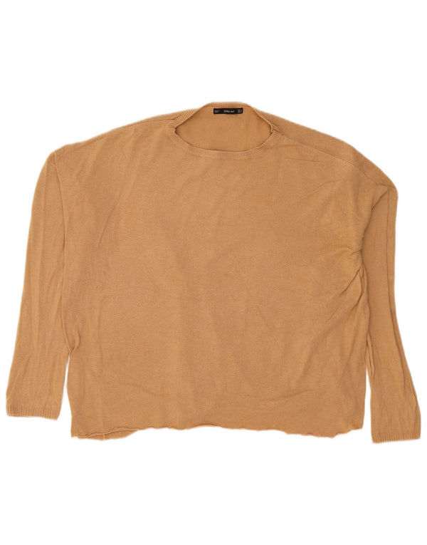 Zara Damen-Pullover, übergroß, Rundhalsausschnitt, Gr. 14, Mittelbeige