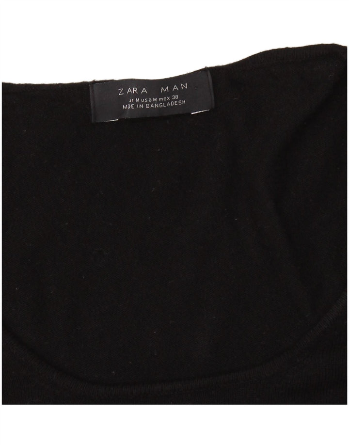 ZARA Herren Kurzarm-Pullover mit U-Boot-Ausschnitt Mittelschwarz