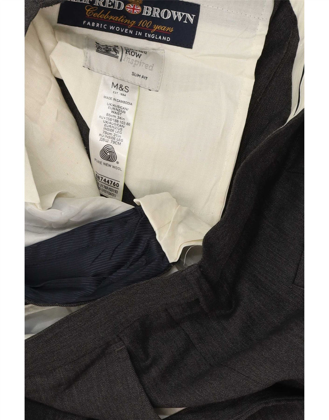 Marks & Spencer Herren-Anzughose in schmaler Passform, W34, L31, graue Wolle