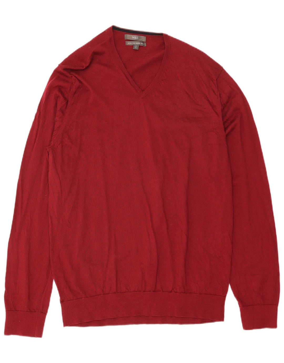 MARKS & SPENCER Herren-Pullover mit V-Ausschnitt, 2XL, rote Merinowolle