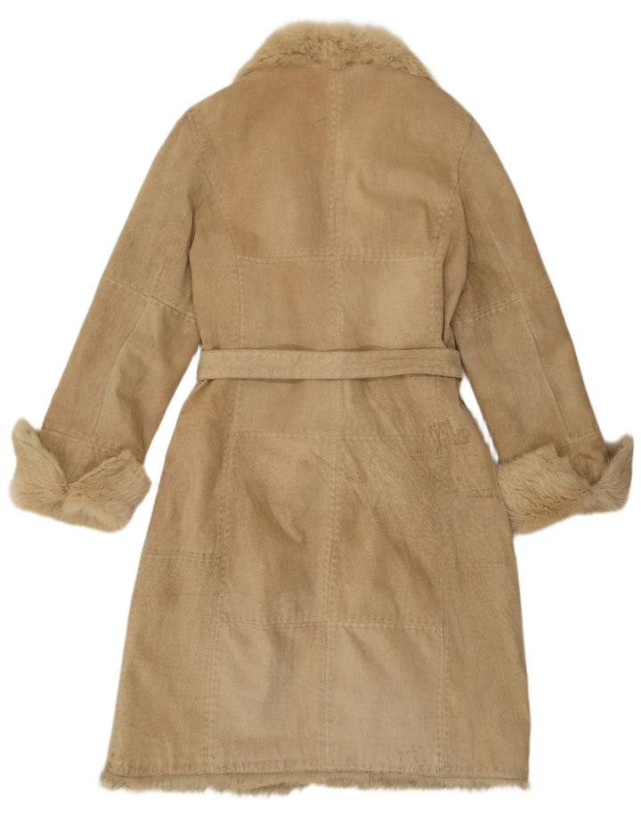 Vintage Damen Ledermantel IT 48 XL Beige Patchwork Leder