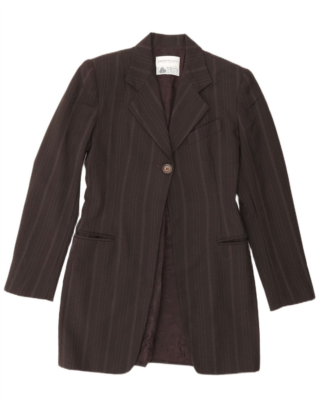 Sportstaff Damen Longline 1-Knopf-Blazerjacke UK 10 Small Braun gestreift
