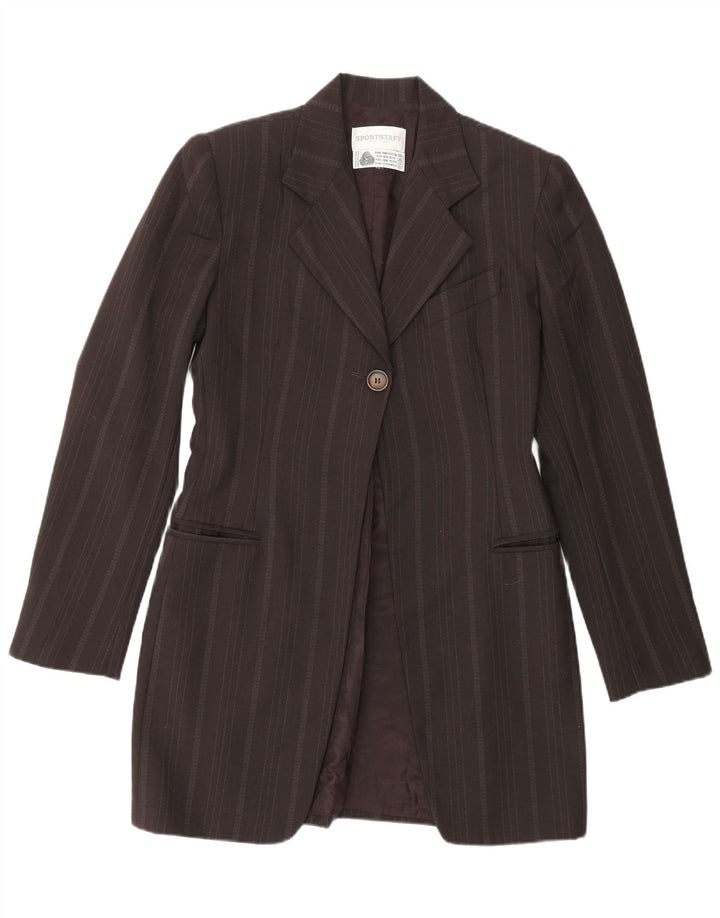 Sportstaff Damen Longline 1-Knopf-Blazerjacke UK 10 Small Braun gestreift