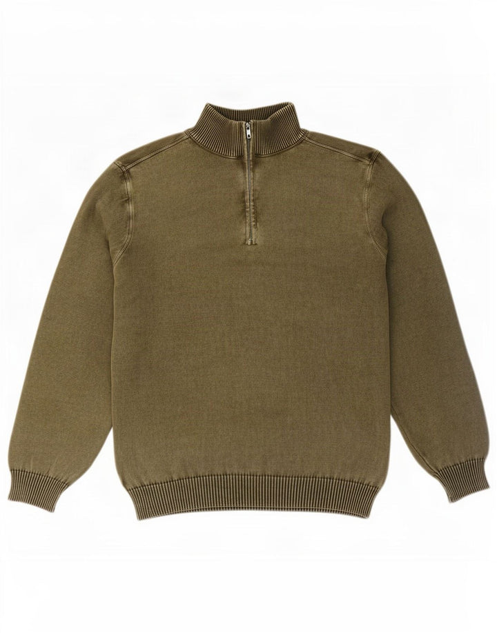 Marlboro Classics Herren-Pullover mit Reißverschluss am Hals, 2XL, Khaki, Baumwolle