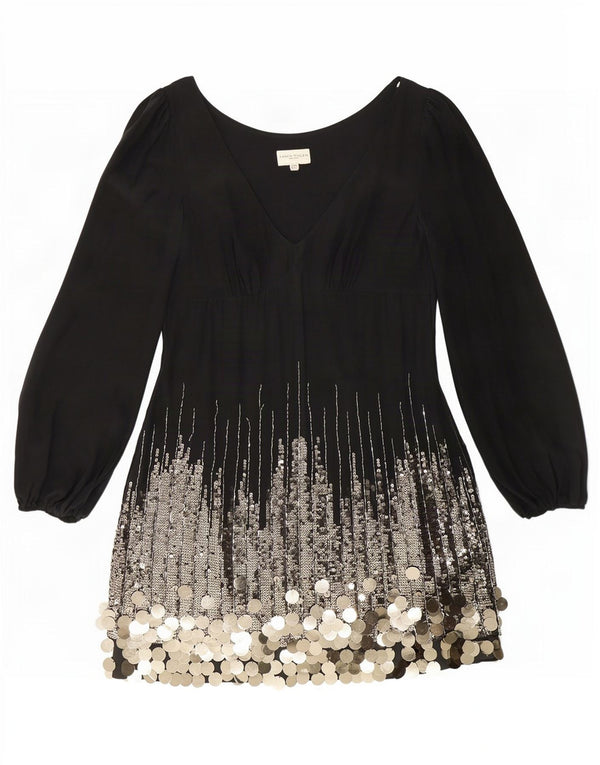 Karen Millen Damen Langarm-Tunikakleid UK 10 Small Schwarze Seide