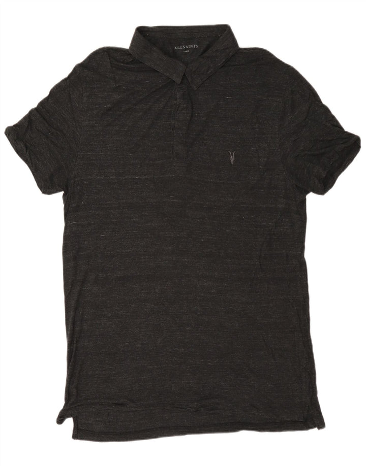 All Saints Herren-Poloshirt, groß, grau meliert