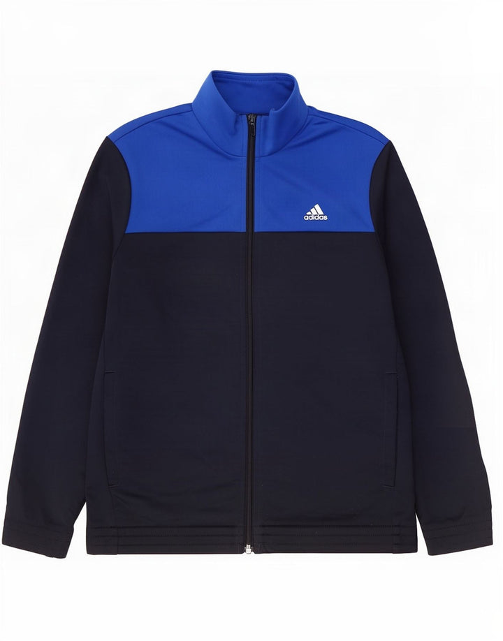 Adidas Jungen-Trainingsanzug-Top-Jacke, 13–14 Jahre, blaues Colourblock-Polyester