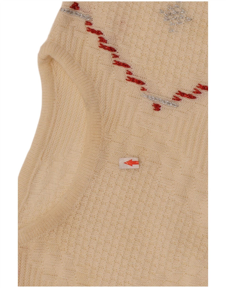 Vintage Damen Pullover mit U-Boot-Ausschnitt, Gr. 14, Mittelweiß