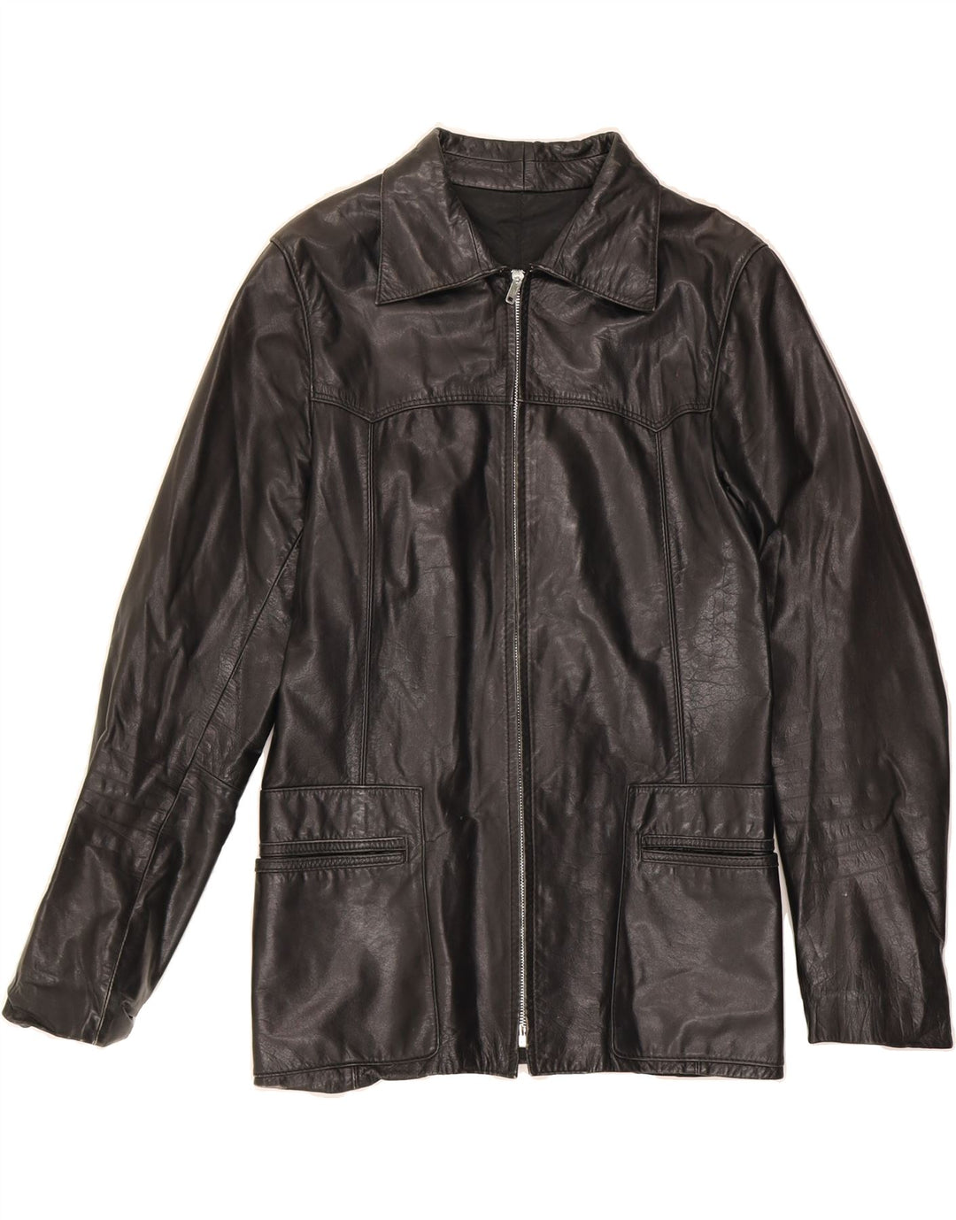 VINTAGE Womens Leather Jacket IT 48 XL Black Vintage Vintage and Second-Hand Vintage from Messina Hembry 