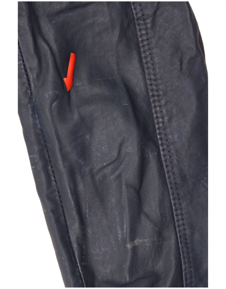 Superdry Damen-Lederjacke mit Kapuze, UK 14, mittleres marineblaues Leder