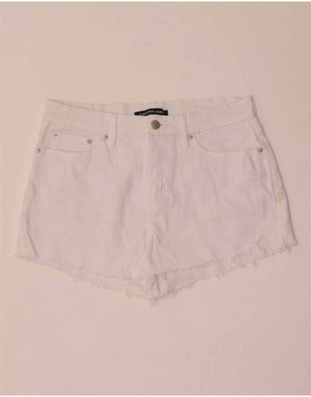 Calvin Klein Damen Jeansshorts W28 Mittelweiße Baumwolle