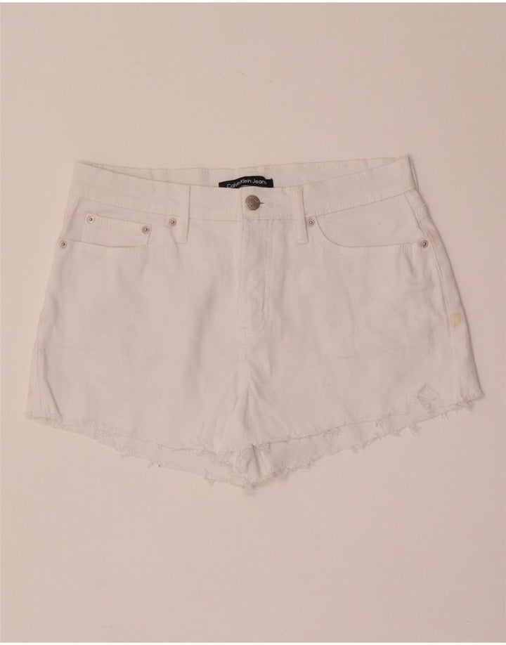 Calvin Klein Damen Jeansshorts W28 Mittelweiße Baumwolle