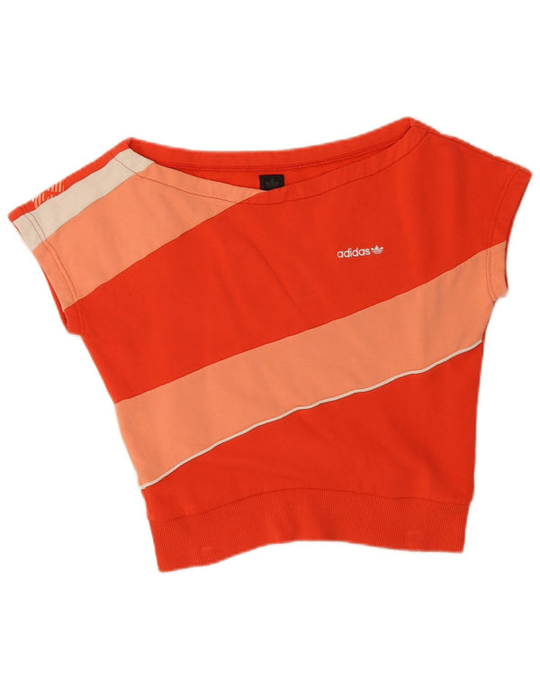 Adidas Damen Crop Graphic T-Shirt Top UK 12 Mittelorange Farbblock