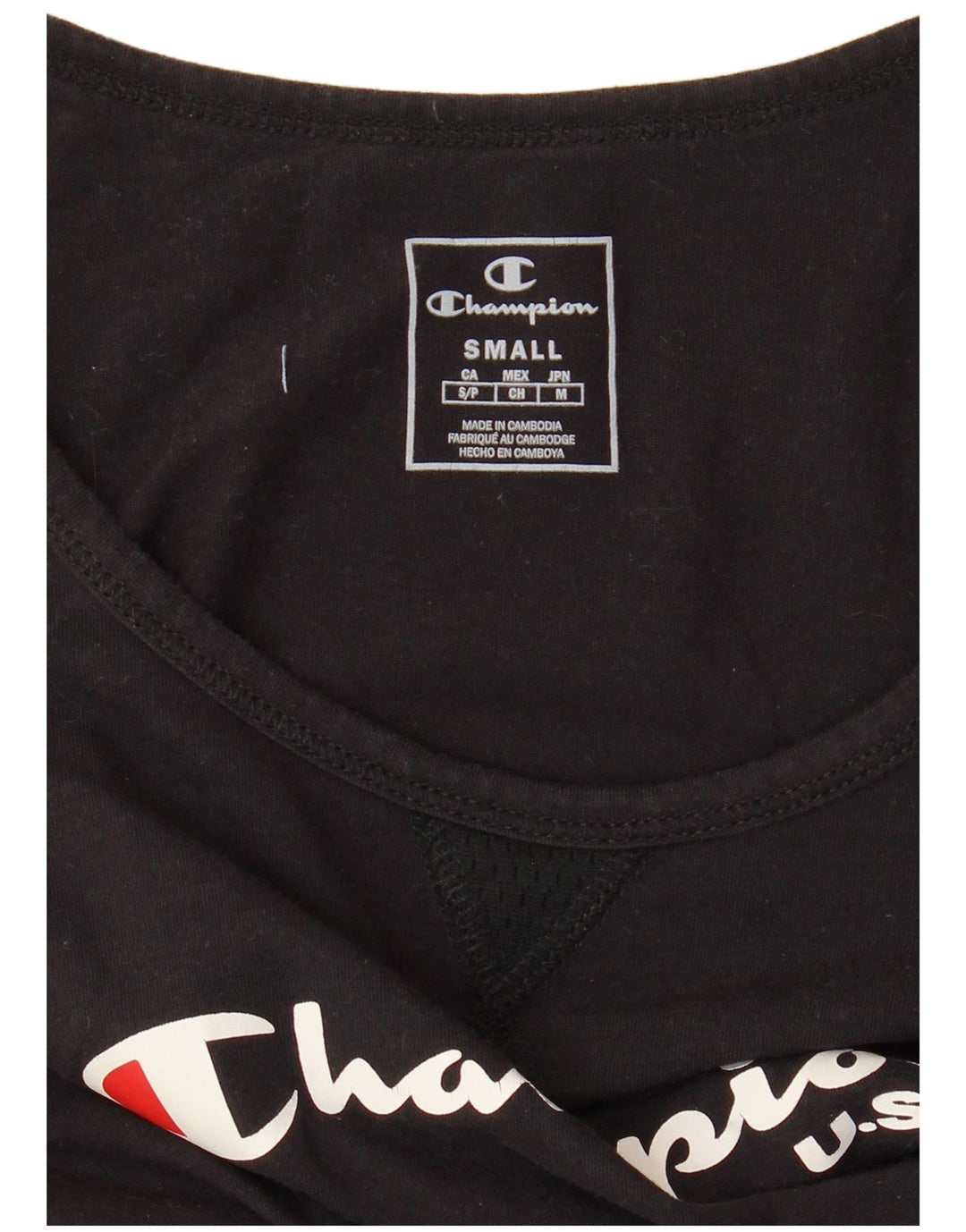 CHAMPION Damen Grafik-T-Shirt-Oberteil UK 10 Small Schwarz