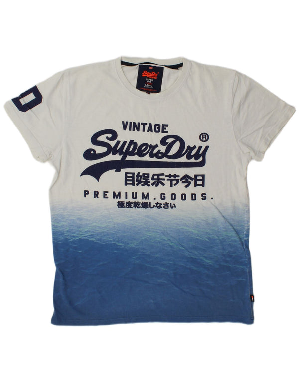 Superdry Herren Grafik-T-Shirt-Oberteil, groß, weiße Blockfarben-Baumwolle