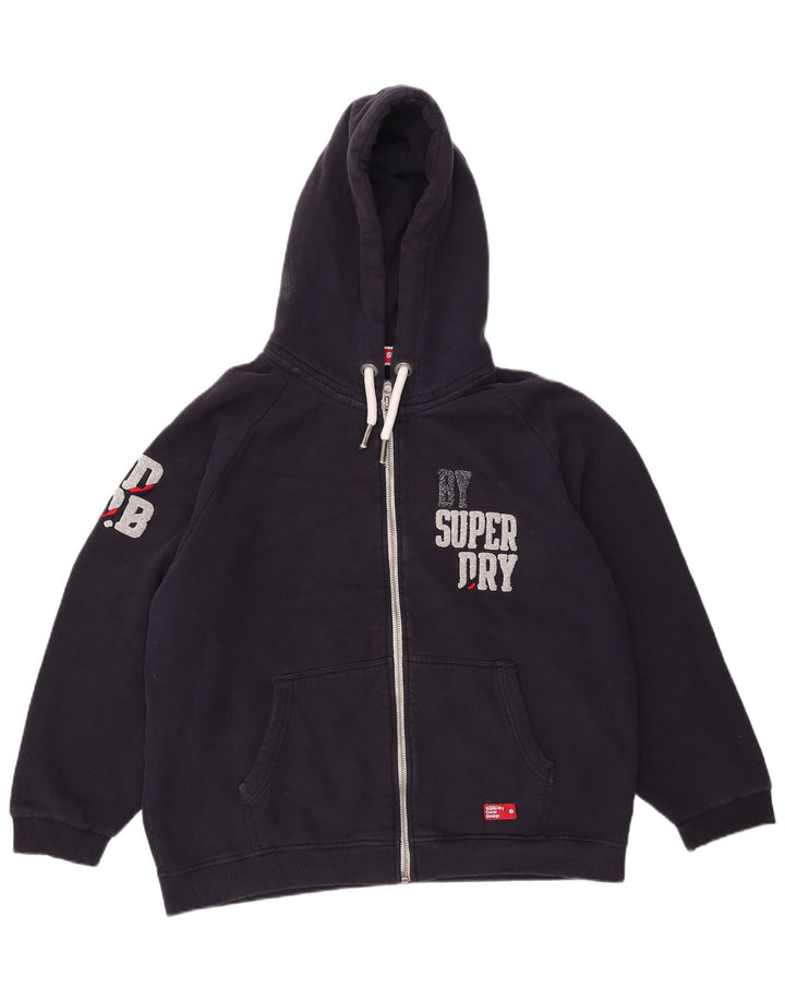 Superdry Herren-Kapuzenpullover mit Grafik, übergroß, mit Reißverschluss, UK 14, Mittelmarineblau