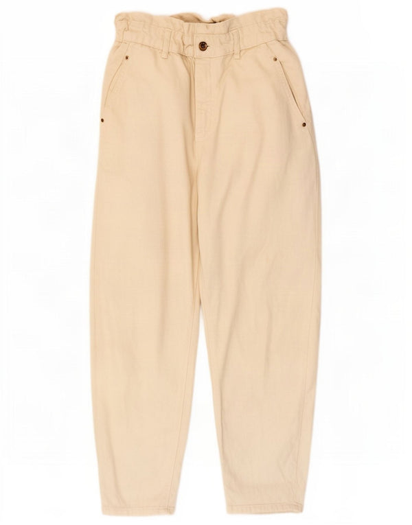 Zara Damen High Rise Loose Jeans EU 38 Small W28 L25 Beige Baumwolle
